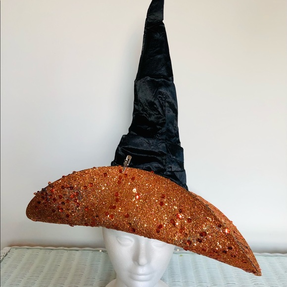 Witch hat multiple styling options in orange sparkle covered brim artisa… - Picture 8 of 16